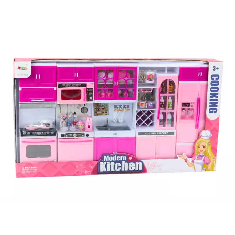LEAN TOYS Küchenmöbel-Set für Puppen Kühlschrank Herd Zubehör Pink