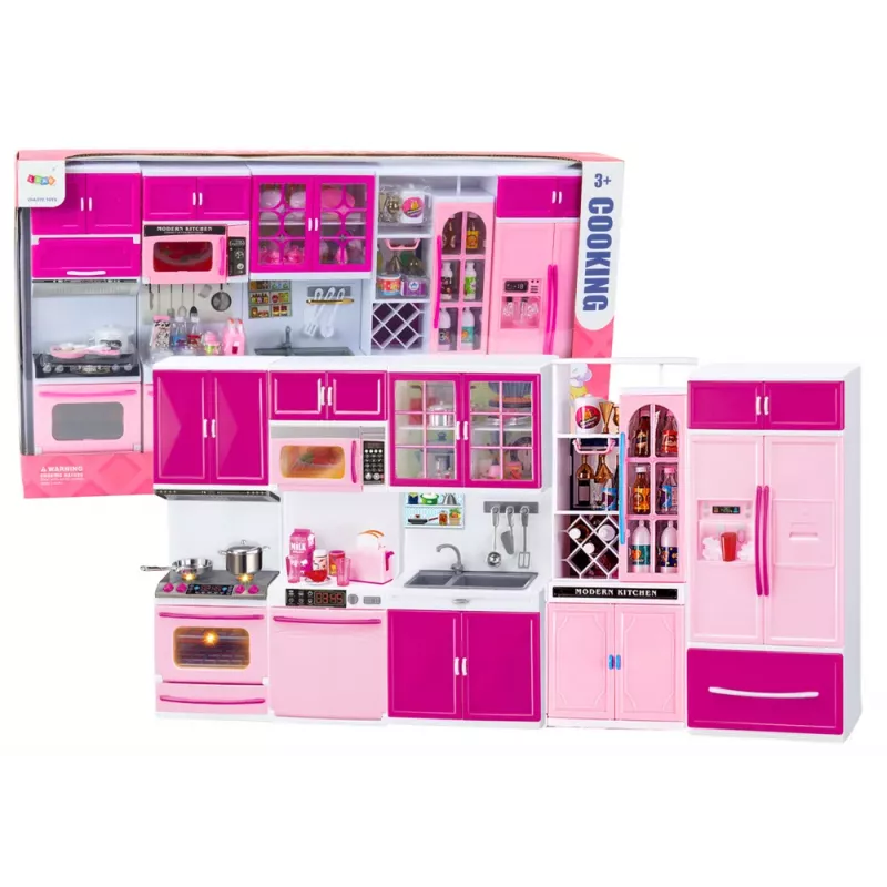 LEAN TOYS Küchenmöbel-Set für Puppen Kühlschrank Herd Zubehör Pink
