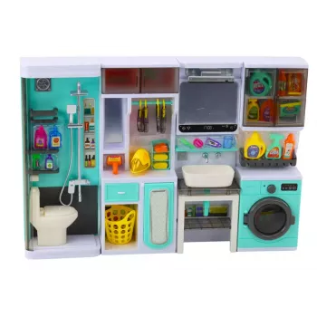 LEAN TOYS Badezimmer-Spielset 4in1 Dusche Toilette Waschmaschine Zubehör