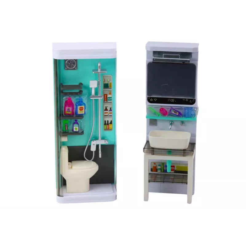 LEAN TOYS Badezimmer-Spielset 4in1 Dusche Toilette Waschmaschine Zubehör