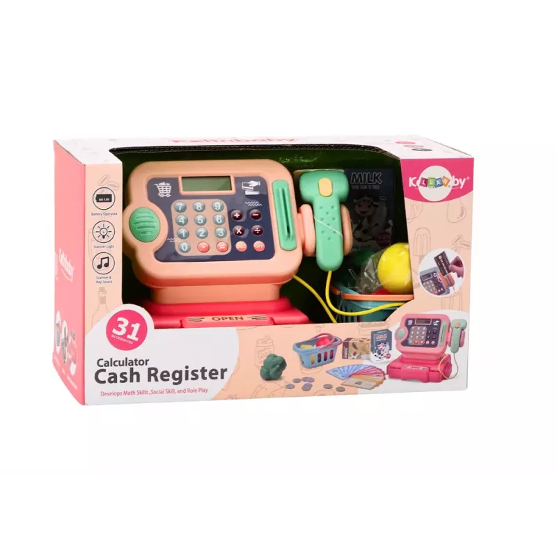LEAN TOYS Registrierkasse Spielzeug Lernen Zählen Münzen Einkaufswagen Lichter Geräusche Pink