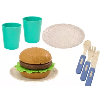 LEAN TOYS Geschirrset, Teller, Tassen, Krug, Hamburger, Besteck, 11-teilig