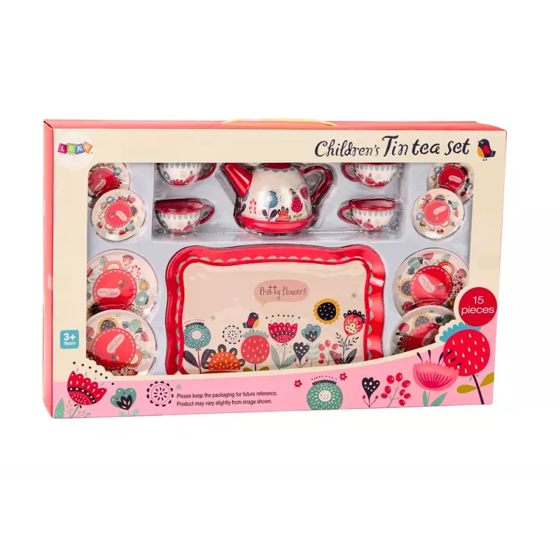 LEAN TOYS Kaffee-Tee-Set Tassen Kanne Tablett Rot Café 15-teilig