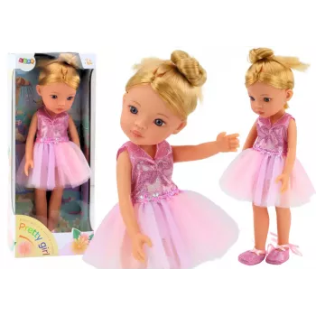 LEAN TOYS Pink Ballerina Doll 33cm mit Kleid, Ballettschuhen, Tiara