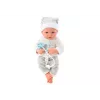 LEAN TOYS Babypuppe in weiß-grau gestreifter Kleidung, Mütze, Schnuller, Decke