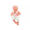 LEAN TOYS Babypuppe in weißer und rosa Kleidung, Mütze, Schnuller und Decke