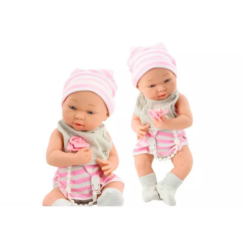 LEAN TOYS Baby Doll in White and Pink Clothes, Hat, Pacifier, Bib, Quilt