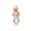 LEAN TOYS Babypuppe in blau-weißer Kleidung, mit Mütze, Schnuller, Lätzchen, Decke