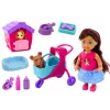 LEAN TOYS Puppe mit Hunden, Hundepuppe, Zwinger-Zubehör, Pink, Welpe, 16 Teile