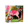 LEAN TOYS Figur Pferd mit bunter Mähne und rosa Bürstensattel