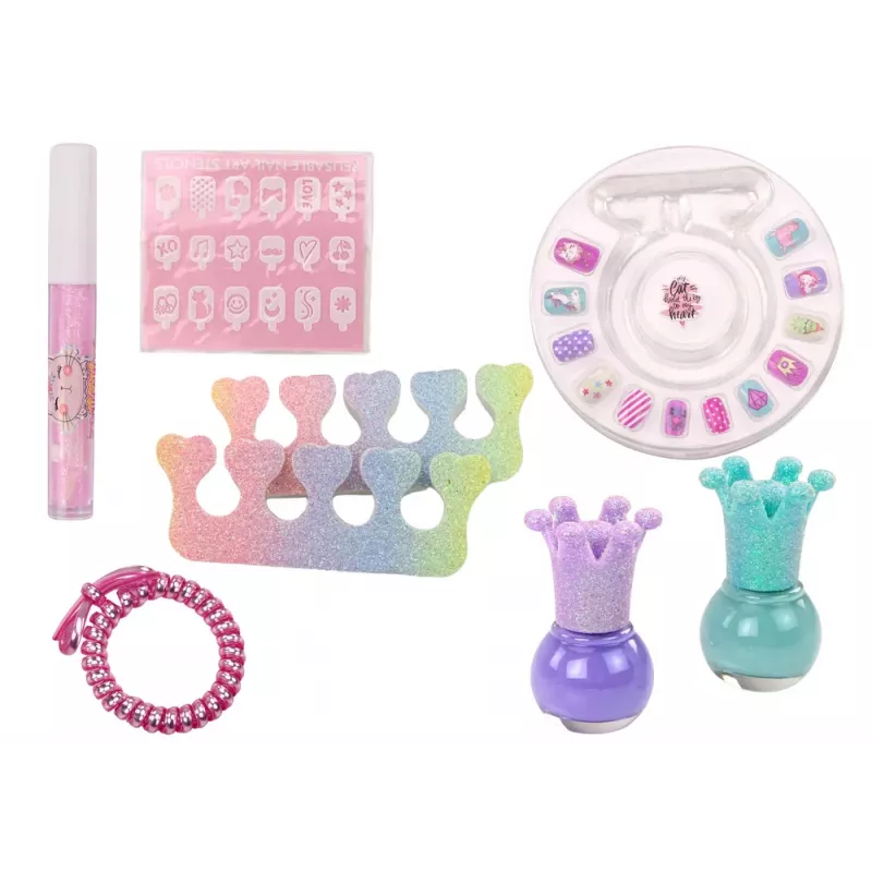 LEAN TOYS Kosmetikset im Nagel-Make-up-Koffer Lila Koffer 9-teilig