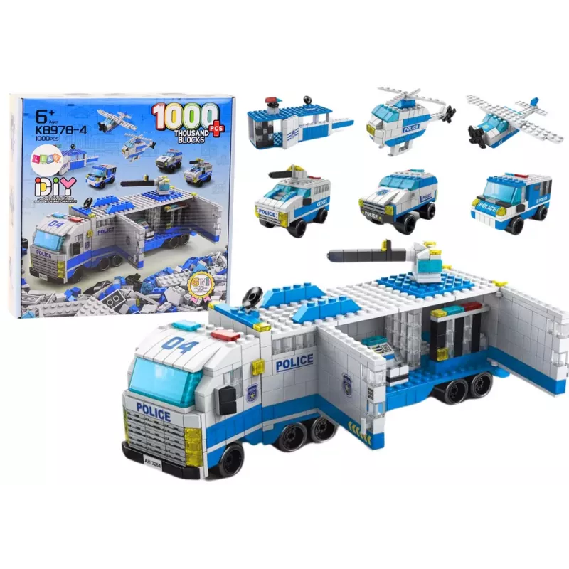 LEAN TOYS Police Truck Construction Bricks 6in1 Set Police Vehicles 1000pcs