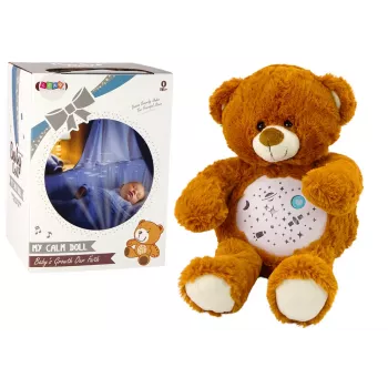 LEAN TOYS Teddybär Schlaflicht mit Geräuschen Nacht- und Tagmodus Braun