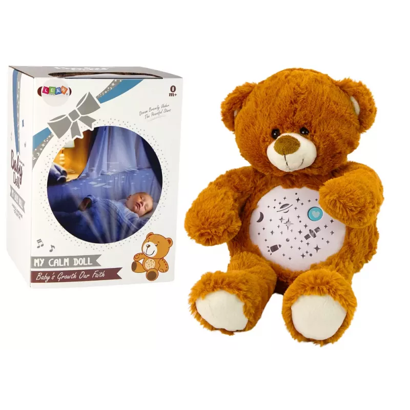 LEAN TOYS Teddybär Schlaflicht mit Geräuschen Nacht- und Tagmodus Braun