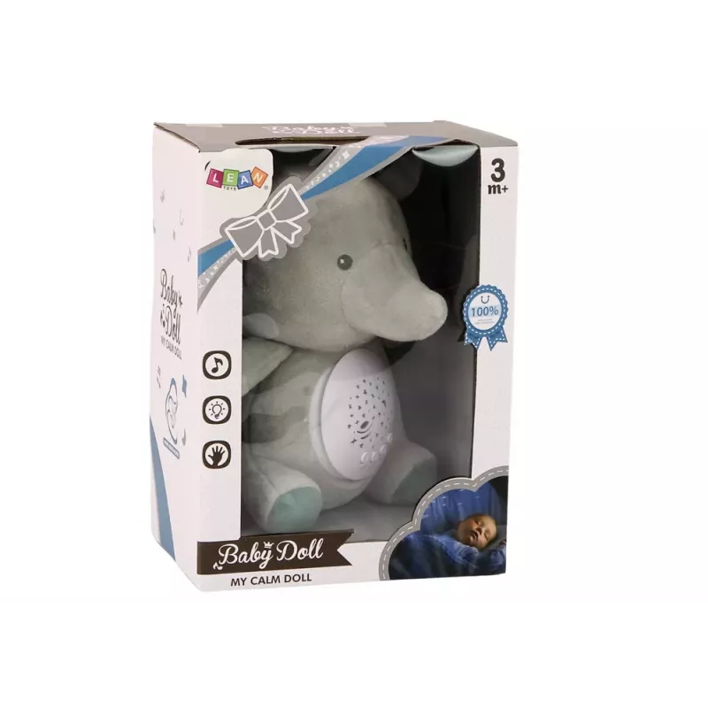 LEAN TOYS Teddy Bear Elephant Sleeping Melodies Light Star Projector Grau