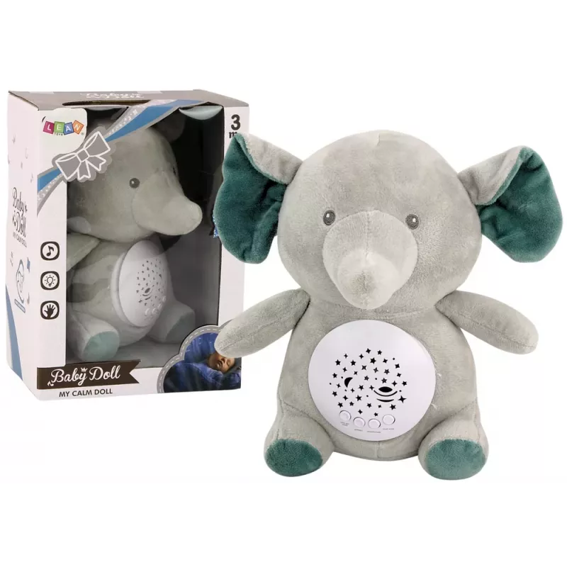 LEAN TOYS Teddy Bear Elephant Sleeping Melodies Light Star Projector Grau