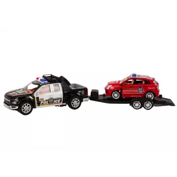 LEAN TOYS Polizei-Set Auto Pickup Off-Road Abschleppwagen Anhänger Polizei