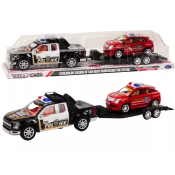 LEAN TOYS Polizei-Set Auto Pickup Off-Road Abschleppwagen Anhänger Polizei