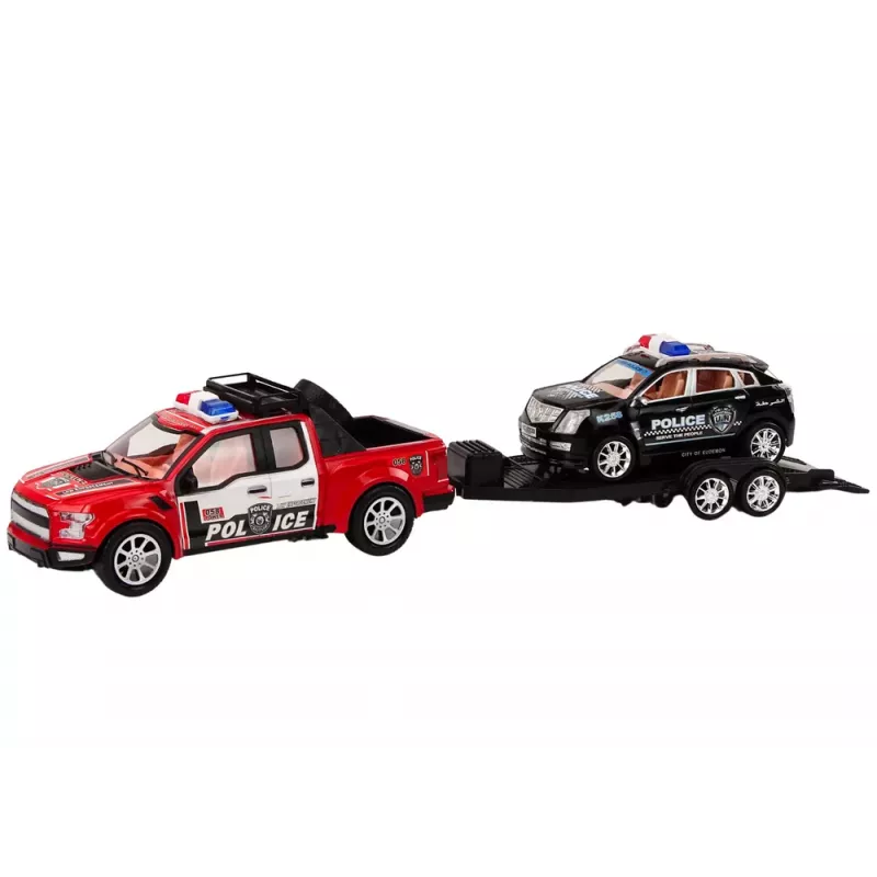 LEAN TOYS Police Pickup Truck With Tow Truck Semi-Trailer Off-Road Car Police Set