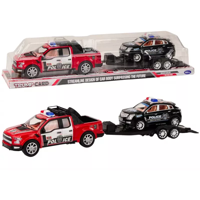 LEAN TOYS Police Pickup Truck With Tow Truck Semi-Trailer Off-Road Car Police Set