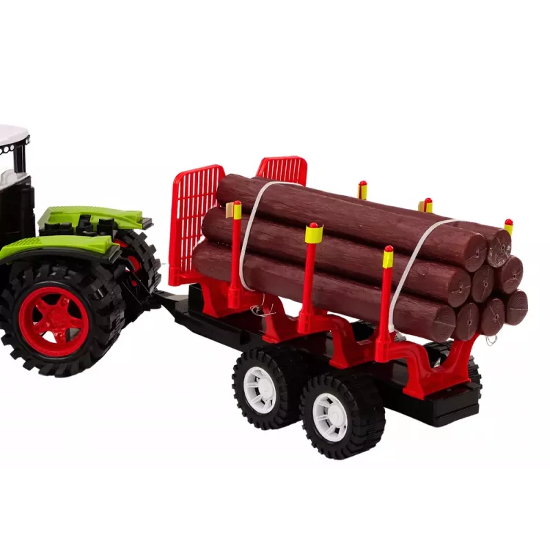 LEAN TOYS Farm Tractor mit Holz-Anhänger und 9 Bali-Bäumen - Green Drive