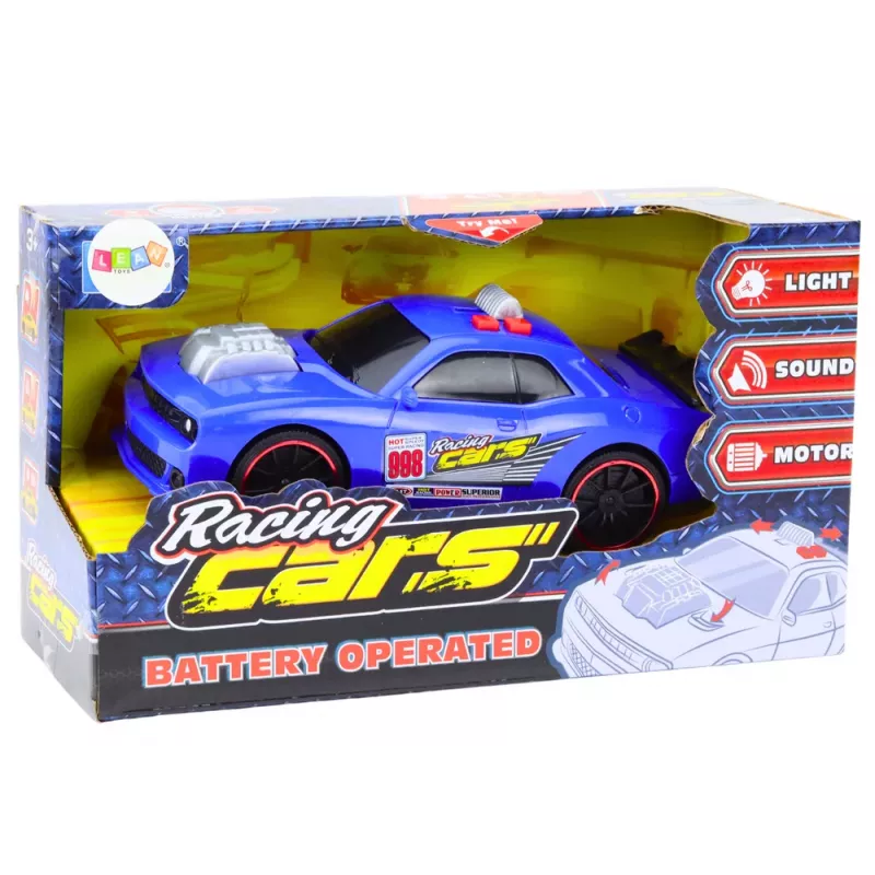 LEAN TOYS Rennwagen mit Licht, Sound und öffnender Motorhaube Blau