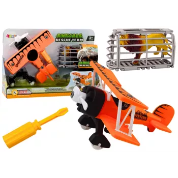 LEAN TOYS Flugzeug Lichtflugzeug Tier-Transport-Käfig Löwe Schraubbare Schraubendreher