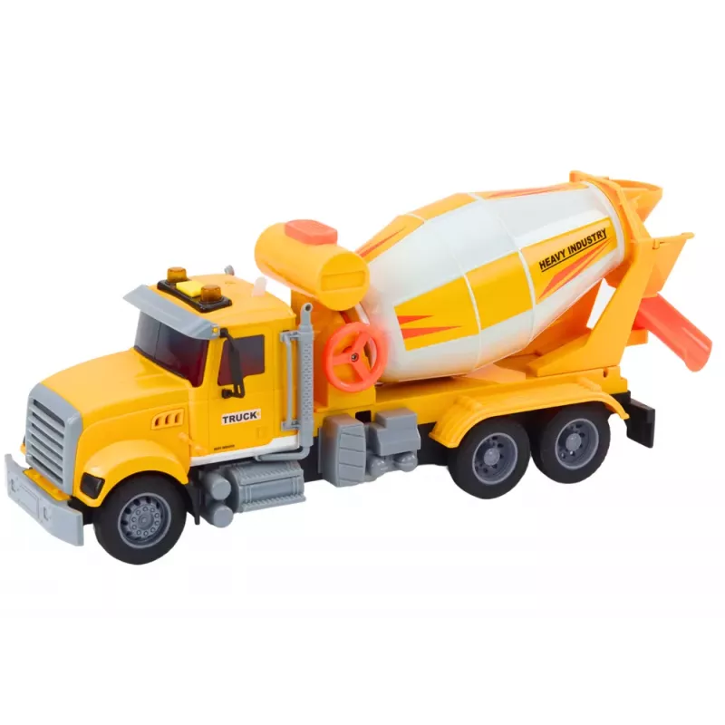 LEAN TOYS Gelber Betonmischer-LKW mit Reibungsantrieb, Licht- und Soundeffekten