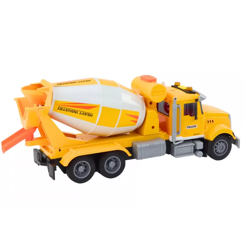 LEAN TOYS Gelber Betonmischer-LKW mit Reibungsantrieb, Licht- und Soundeffekten