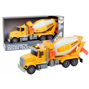 LEAN TOYS Gelber Betonmischer-LKW mit Reibungsantrieb, Licht- und Soundeffekten
