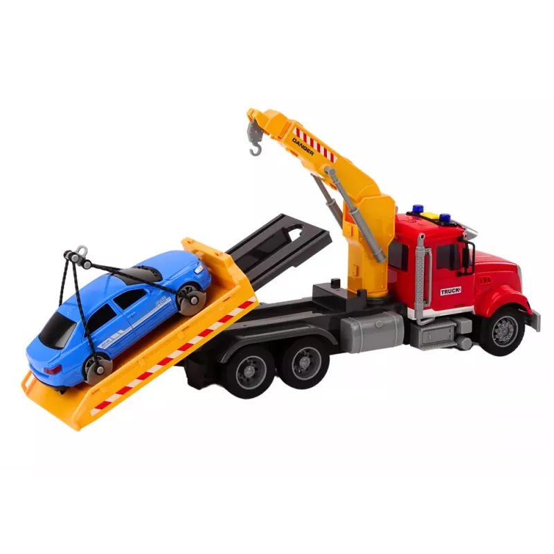 LEAN TOYS Abschleppwagen mit Kran, automatische Lichter, Geräusche, Antrieb, Rot