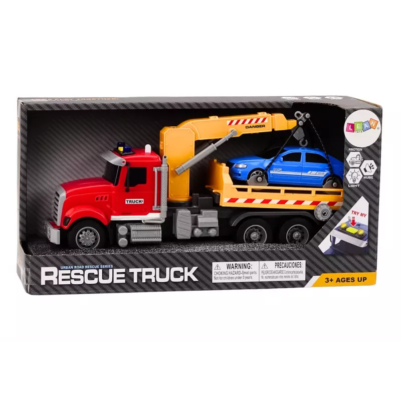 LEAN TOYS Abschleppwagen mit Kran, automatische Lichter, Geräusche, Antrieb, Rot