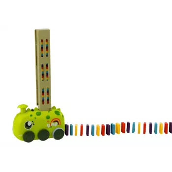 LEAN TOYS Batteriebetriebenes grünes Dinosaurier-Auto zum Anordnen bunter Dominosteine, 4 Farben Blöcke