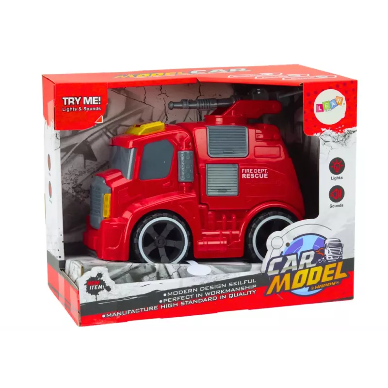 LEAN TOYS Feuerwehr Löschfahrzeug mit Kanone, Lichtern, Sound, Antrieb, Rot