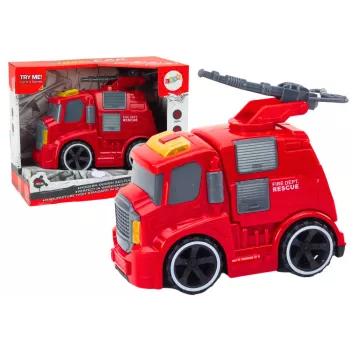 LEAN TOYS Feuerwehr Löschfahrzeug mit Kanone, Lichtern, Sound, Antrieb, Rot