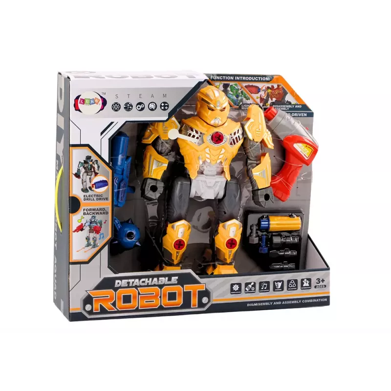 LEAN TOYS Schraubroboter mit Bohrer und Schraubendreher, Licht und Sound, Gelb