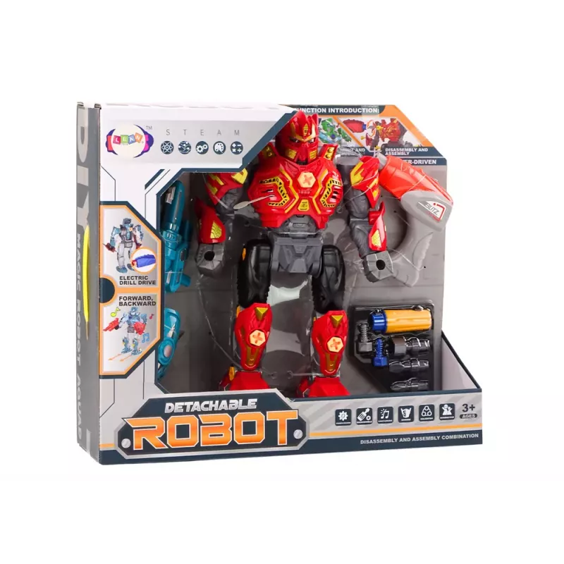 LEAN TOYS Schraubroboter mit Bohrer und Schraubendreher, Licht und Sound, Rot