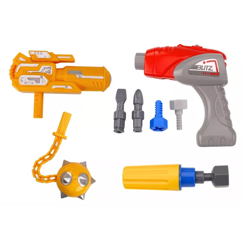 LEAN TOYS Roboter mit drehbarer Waffe, Bohrer, Schraubendreher, Licht und Sound, Blau