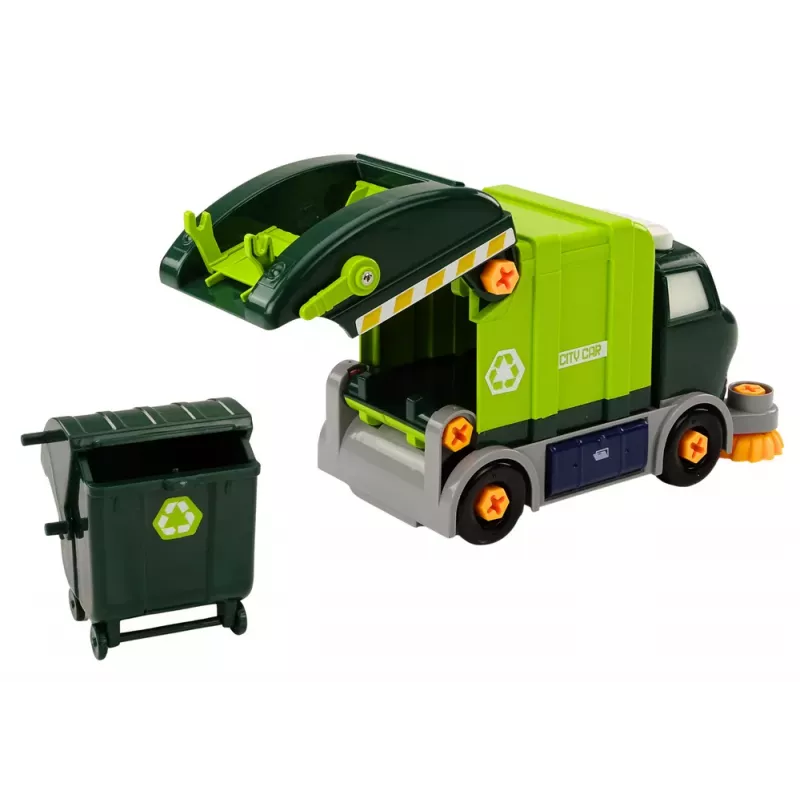 LEAN TOYS Cartoon Müllwagen Drehbar Beweglich DIY Grün 358 Teile Bausteine-Set