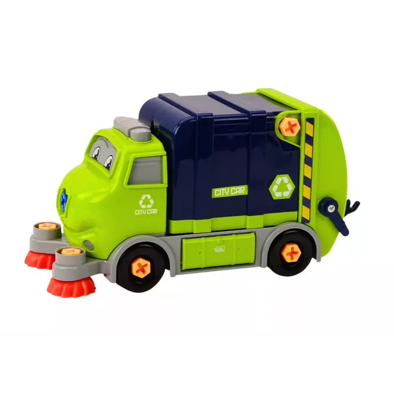 LEAN TOYS Cartoon Müllwagen drehbar beweglich DIY Navy Blau