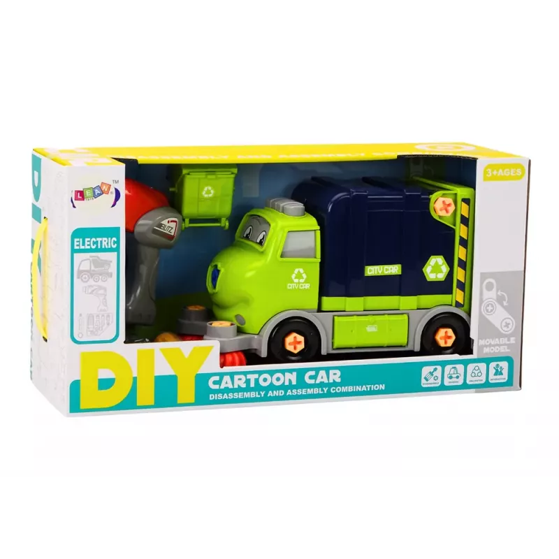 LEAN TOYS Cartoon Müllwagen drehbar beweglich DIY Navy Blau