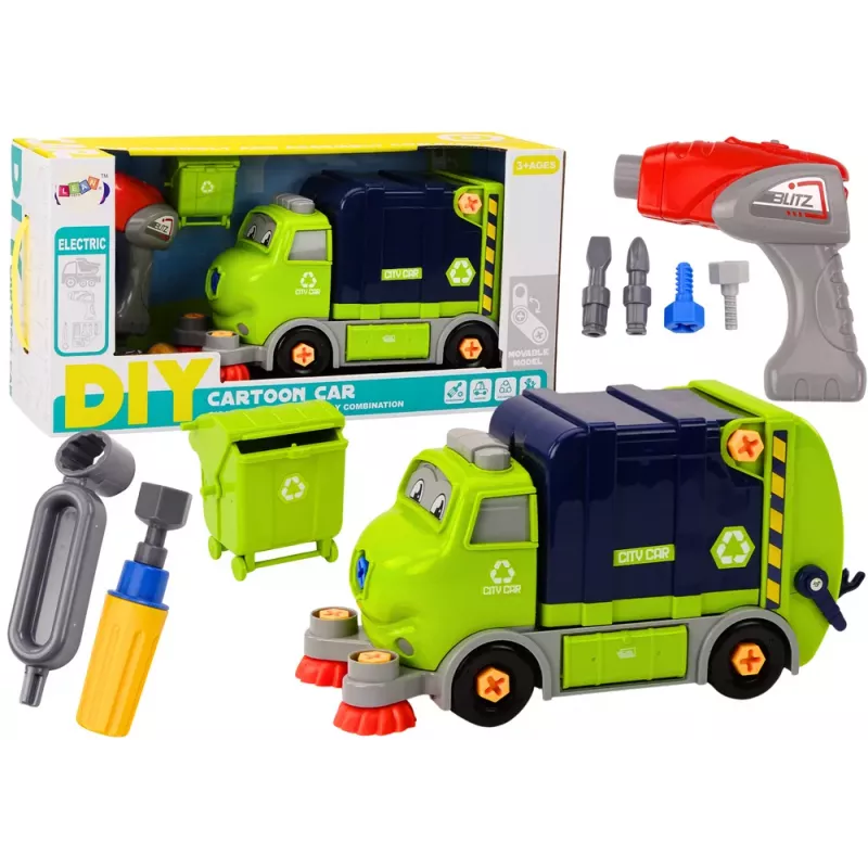LEAN TOYS Cartoon Müllwagen drehbar beweglich DIY Navy Blau