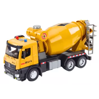 LEAN TOYS Gelber Betonmischer-LKW, Reibungsantrieb, Licht und Sound