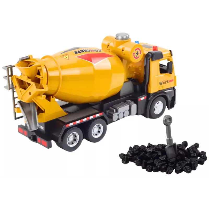 LEAN TOYS Gelber Betonmischer-LKW, Reibungsantrieb, Licht und Sound