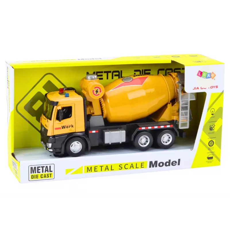 LEAN TOYS Gelber Betonmischer-LKW, Reibungsantrieb, Licht und Sound