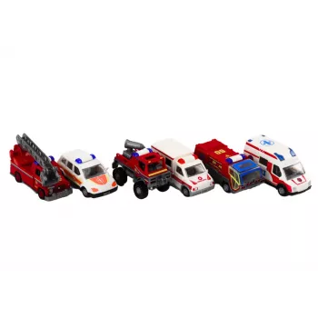 LEAN TOYS Base Feuerwehr Krankenhaus Einsatzzentrale Fahrzeuge 6 Stück