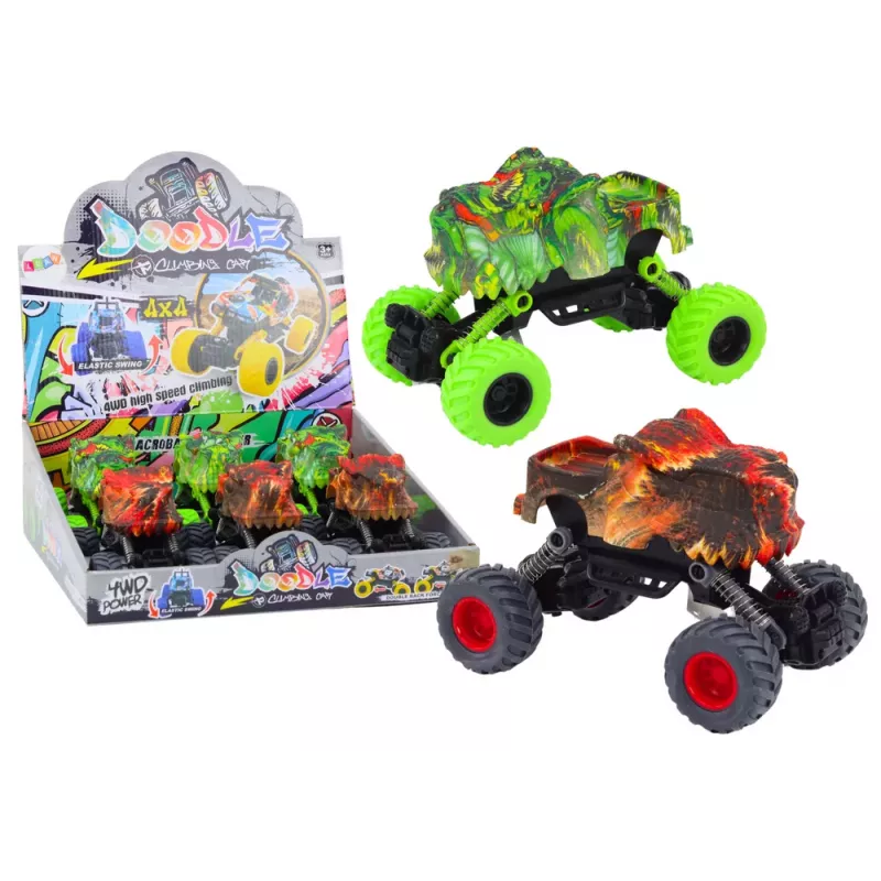 LEAN TOYS Dinosaur Car, Friction Drive, Red or Green, Off-Road