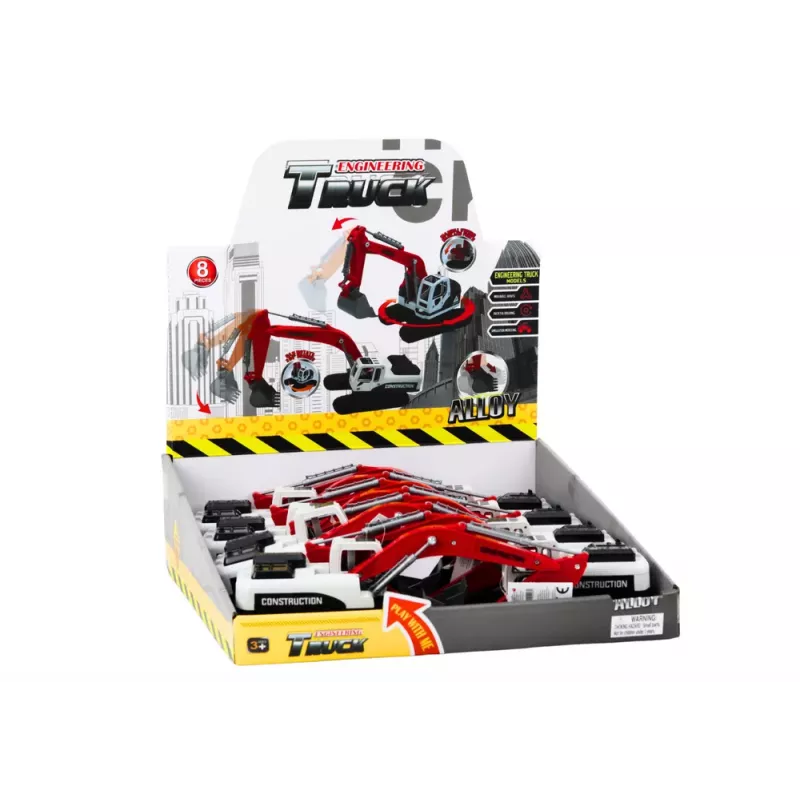 LEAN TOYS Crawler Excavator White and Red Metal Bucket