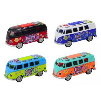 LEAN TOYS Camper Bus 1:32 Metall Lichter Geräusche Antrieb Öffnende Türen