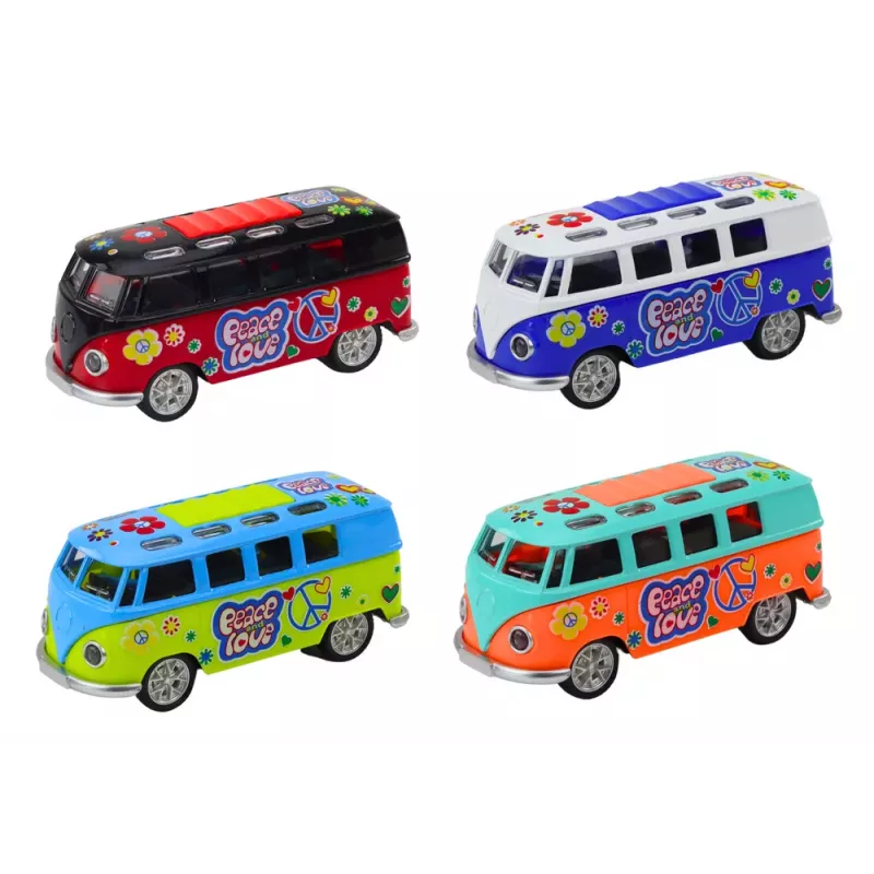 LEAN TOYS Camper Bus 1:32 Metall Lichter Geräusche Antrieb Öffnende Türen